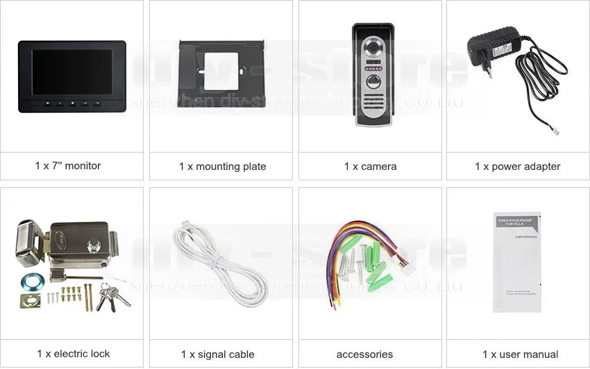 DIYSECUR Электрический замок 7 дюймов видеодомофон видео домофон ИК Ночное Видение Открытый камера черный 1v1
