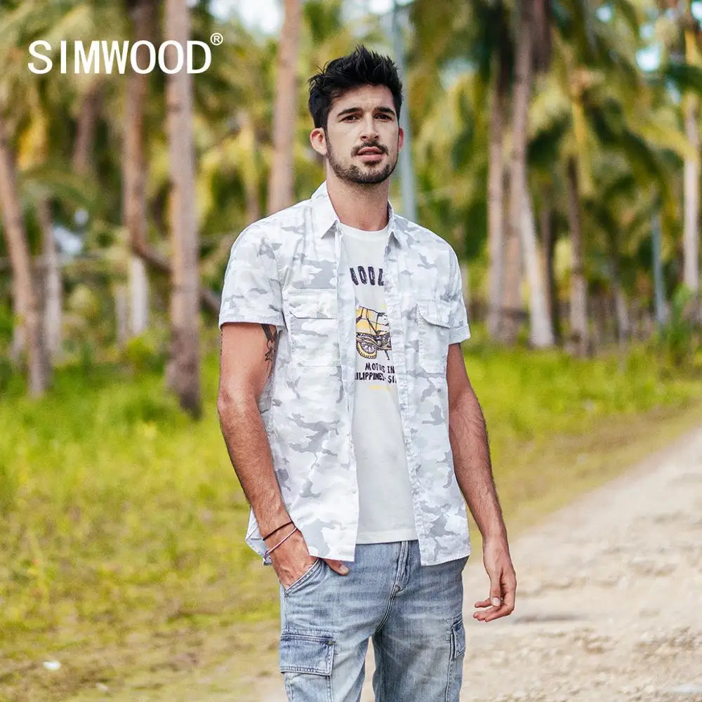 SIMWOOD 2019 الصيف جديد التمويه قمصان الرجال السراويل كم 100% القطن هاواي قميص تنفس زائد حجم العلامة التجارية الملابس 190265 SIMWOOD 2019 الصيف جديد التمويه قمصان الرجال السراويل كم 100% القطن هاواي قميص تنفس زائد حجم العلامة التجارية الملابس 190265