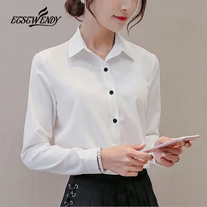 Новинка осени, Корейская Повседневная шифоновая блузка с длинным рукавом, элегантные женские топы, женская одежда, тонкая женская уличная одежда, синяя белая рубашка - Цвет: 173RX-white