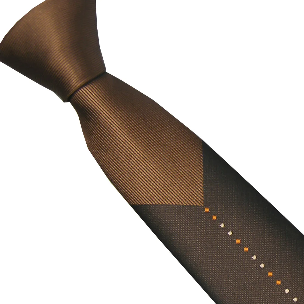 

LAMMULIN Men's Suit Ties Coffee Knot Brown with Silver/Orange Line Contrast Necktie Microfiber Jacquard Skinny Tie 6cm