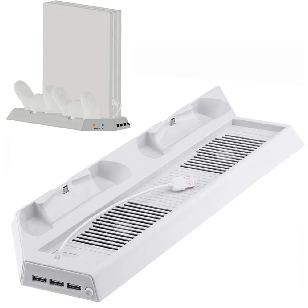 White Cooler FanVertical Cooling Stand Dual Controllers Charging Dock USB Hub for Playstation 4 Pro