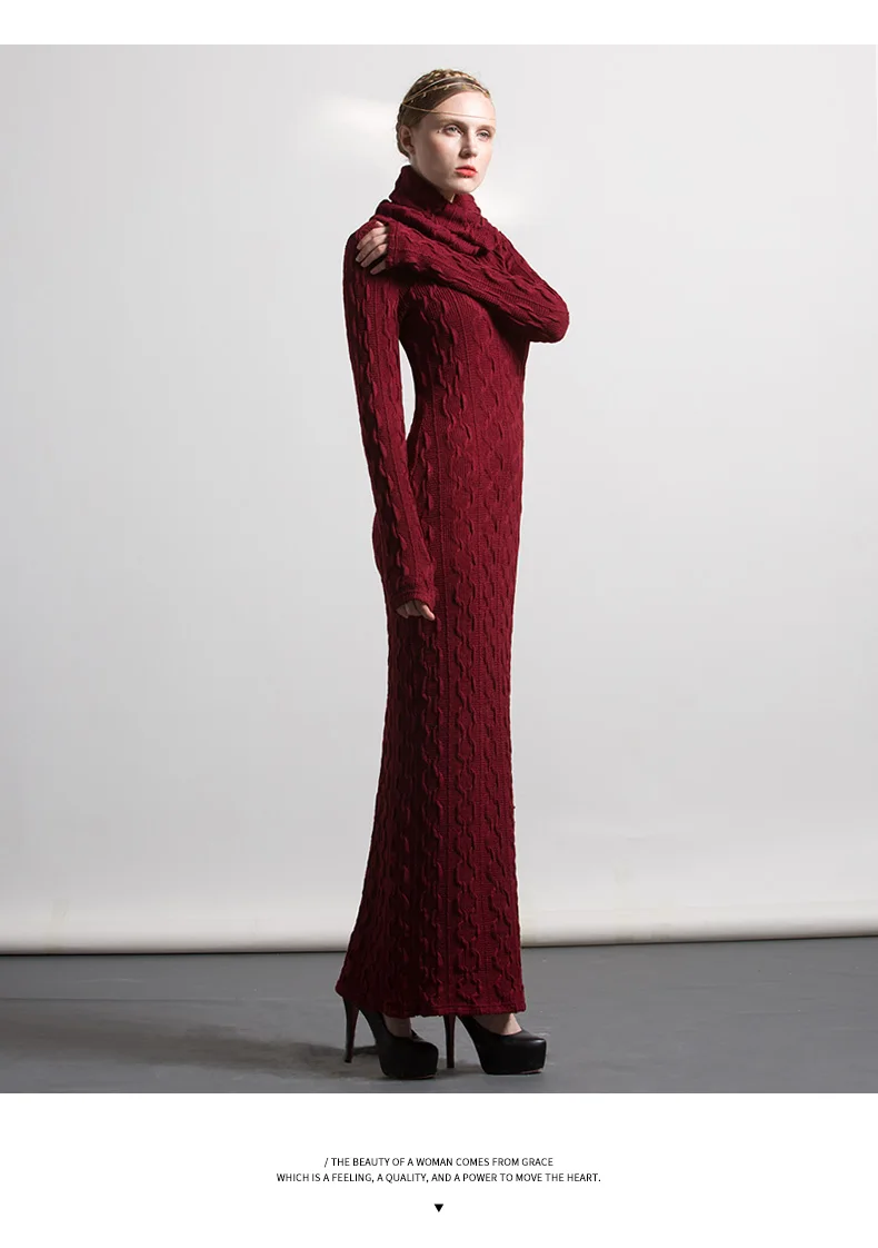 Us 54 89 39 Off S 4xl 2018 Autumn Winter Turtleneck Slim Backing Dress Ultla Long Knitted Dress Women Floor Length Red Dress In Dresses From Women S