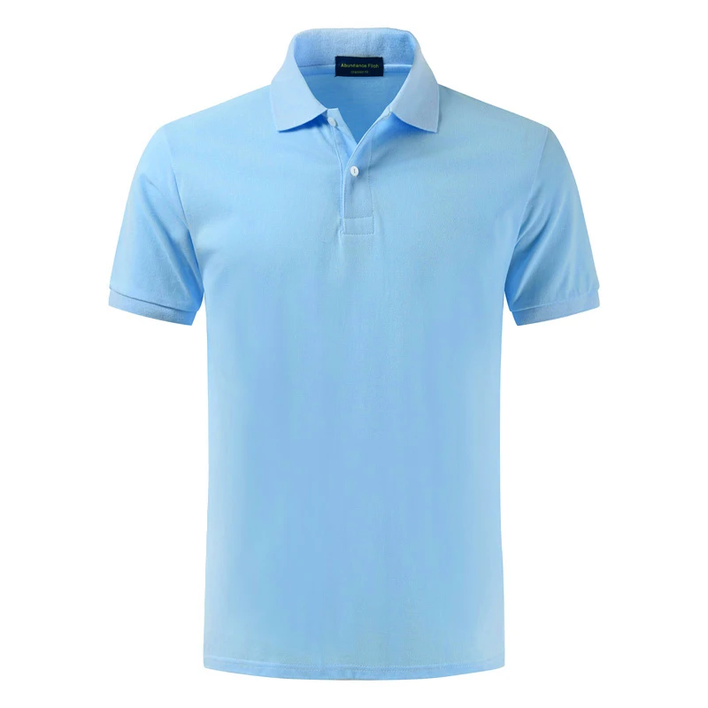 Cotton Summer New Men's short sleeve polos shirts XS-4XL casual solid color lapel mens polos shirts fashion mens tops - Цвет: Sky blue