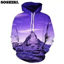 SOSHIRL Новый Harajuku Galaxy покрытые снегом горы 3D толстовки звездное небо/удивительные пейзажи с капюшоном толстовка унисекс Прямая поставка