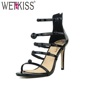 

WETKISS 2018 High Heels Summer Women Sandals Open Toe Sandals Shoes Zipper Footwear Fashion Party Female Shoes Black Big Size 42