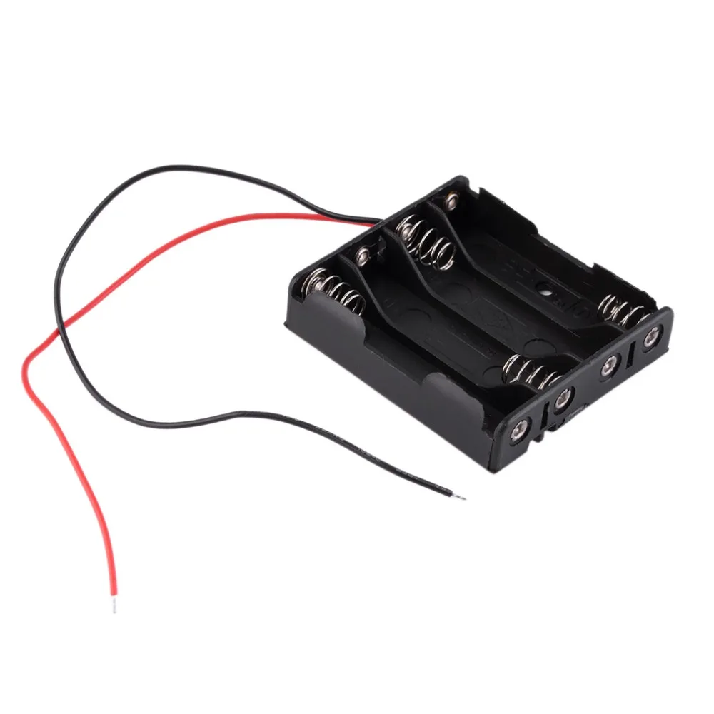 

4 x AAA Battery Storage Case Plastic Box Holder with 6'' Cable Lead for 4pcs AAA Batteries for Soldering Connecting Black NEW