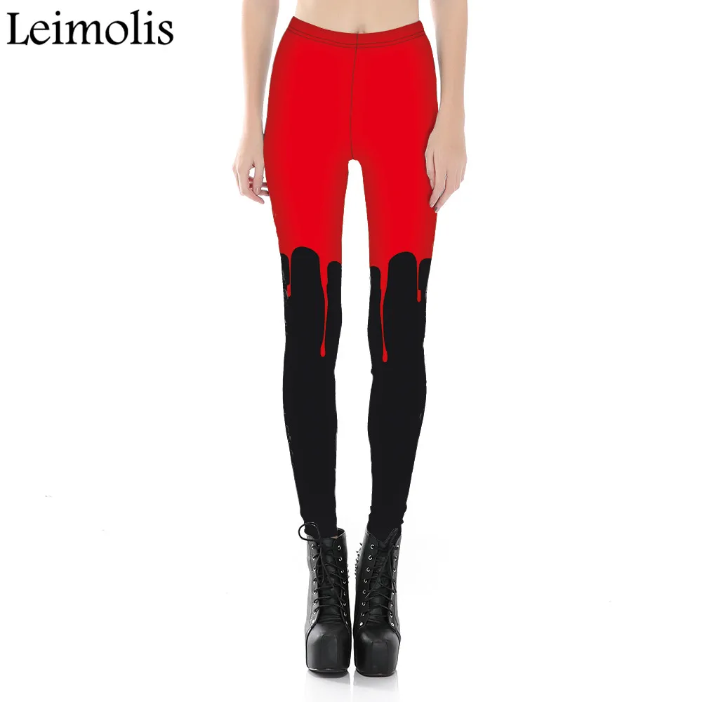 

Leimolis adventure time punk rock Harajuku black milk push up fitness sexy gothic 3d print Dark Red blood women leggings