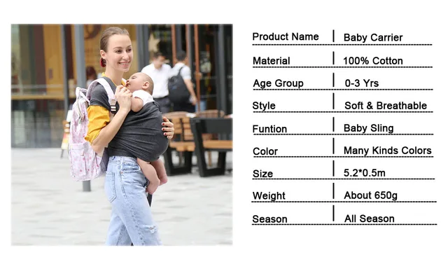 Baby Carrier Sling For Newborns Soft Infant Wrap Breathable Wrap Hipseat Breastfeed Birth Comfortable Nursing Cover Dark Grey -
