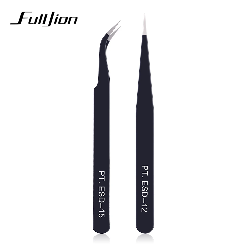 

Fulljion 2pcs Anti-Acid Steel Curved Straight Eyebrow Tweezers Makeup Eyelash False Eyelashes Extension Eye Lash Styling Tools
