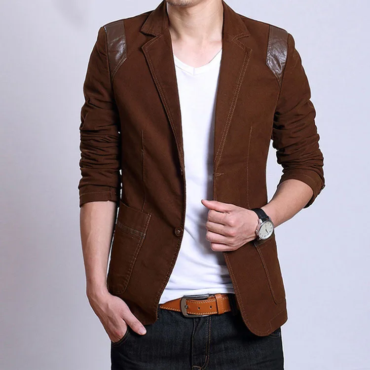 Men blazer jacket plus size 2017 Autumn Fashion Pure cotton Leather