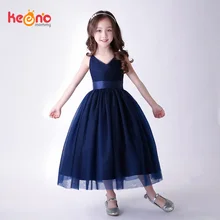 Keenomommy/темно-синее платье для девочек с v-образным вырезом; Детские торжественные платья без рукавов; бальное платье; vestidos; свадебное платье