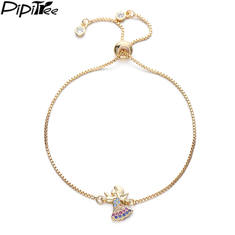 

Pipitree Copper AAA Cubic Zirconia Lovely Angel Bracelet Bangle Adjustable Link Chain Bracelets Jewelry for Women Wedding Party