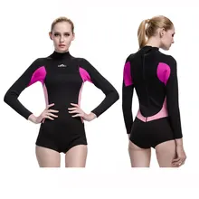 Новое поступление г. весна/лето 2 мм неопрена Мокрые одежды спорта людей Для женщин тонкий длинный рукав+ трусики цельный Купальник Купальники для малышек комбинезон