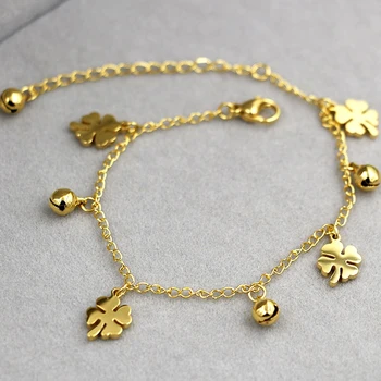 

New Arrival Flowers And Bell Anklets For Women Titanium Steel Gold Rose Gold Colors Women Jewelry Anklets Wholesale