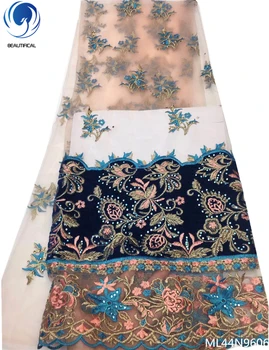 

BEAUTIFICAL african stones lace fabric for dresses nigerian net lace fabrics with rhinestone 2019 high quality ML44N96
