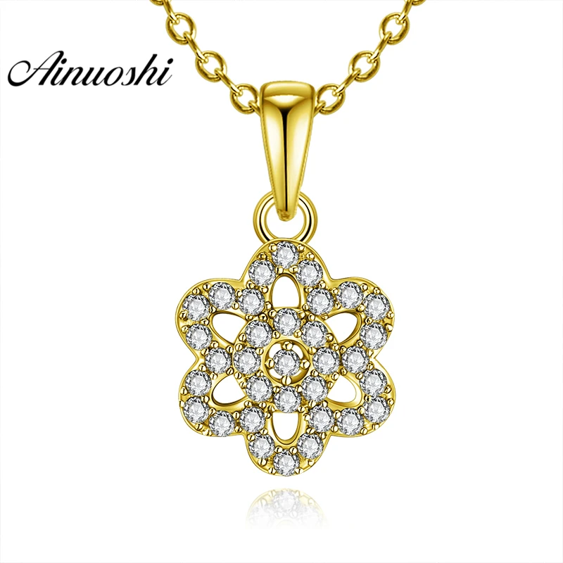 

AINUOSHI 10K Solid Yellow Gold Pendant Hollow Flower Pendant SONA Simulated Diamond Women Men Gold Jewelry 1.2g Separate Pendant
