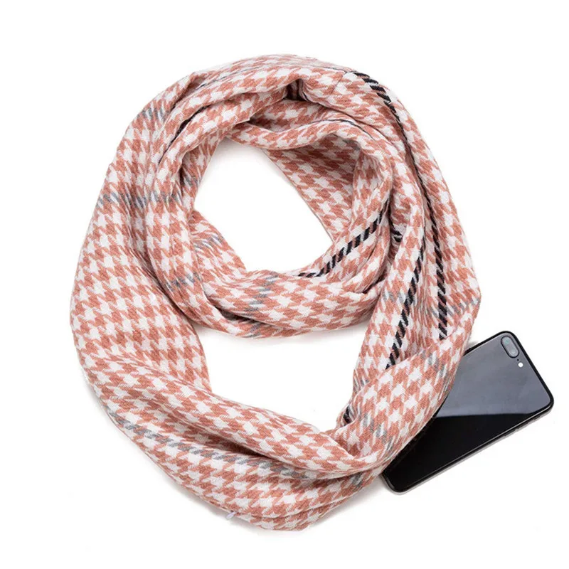 winter classical Plaid warm Travel Infinity scarf with Hidden Pocket Cashmere Scarves Female Shawls Pashmina Lady blanket