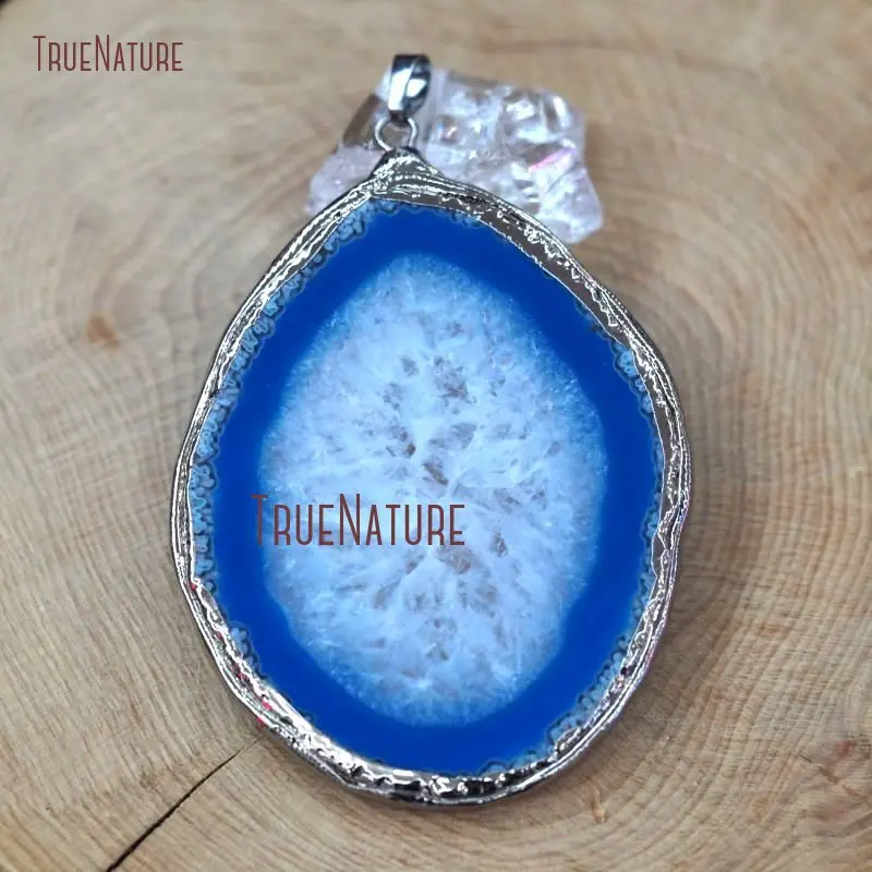 20171220-PM7491- Gunmetal Free Form Agate Slice Pendant Blue Lace Agate Pendant