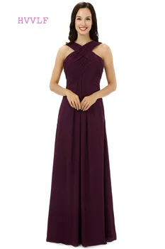 

HVVLF 2019 Cheap Bridesmaid Dresses Under 50 A-line Halter Floor Length Purple Chiffon Wedding Party Dresses