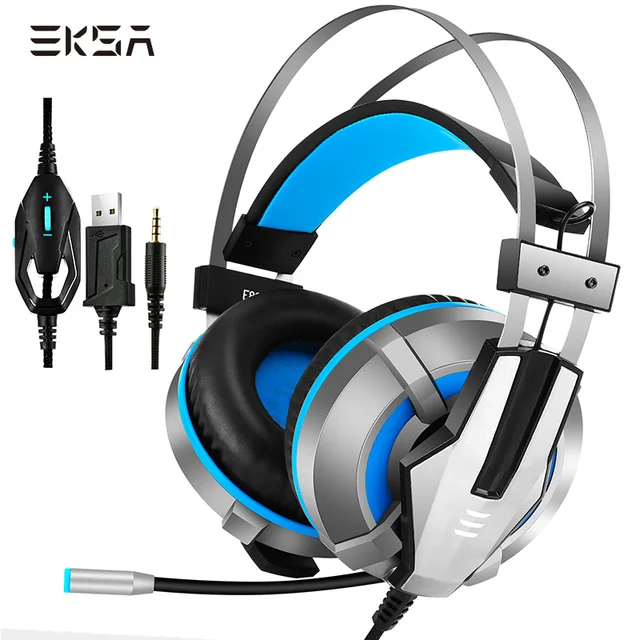 EKSA Wired Gaming Headset Stereo Deep Bass USB Earphone With Microphone Led Light Headphones For PS4 Xbox One Computer PC Gamer EKSA Wired Gaming Headset Stereo Deep Bass USB Earphone With Microphone Led Light Headphones For PS4 Xbox One Computer PC Gamer