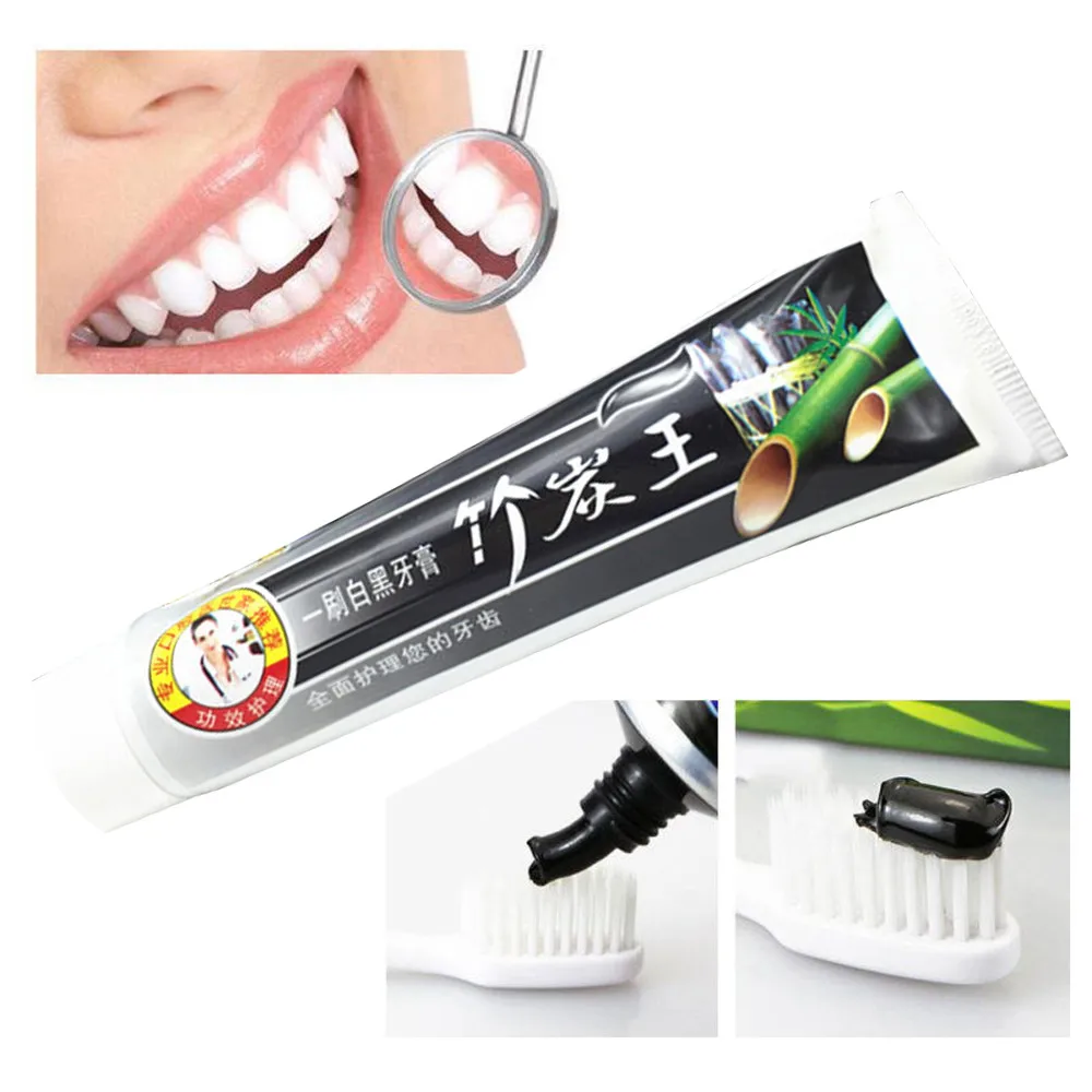 105 г отбеливание зубов активированный бамбуковый уголь зубная паста зубной камень удаление пятен натуральный отбеливание зубов уголь зубная паста - Цвет: Черный