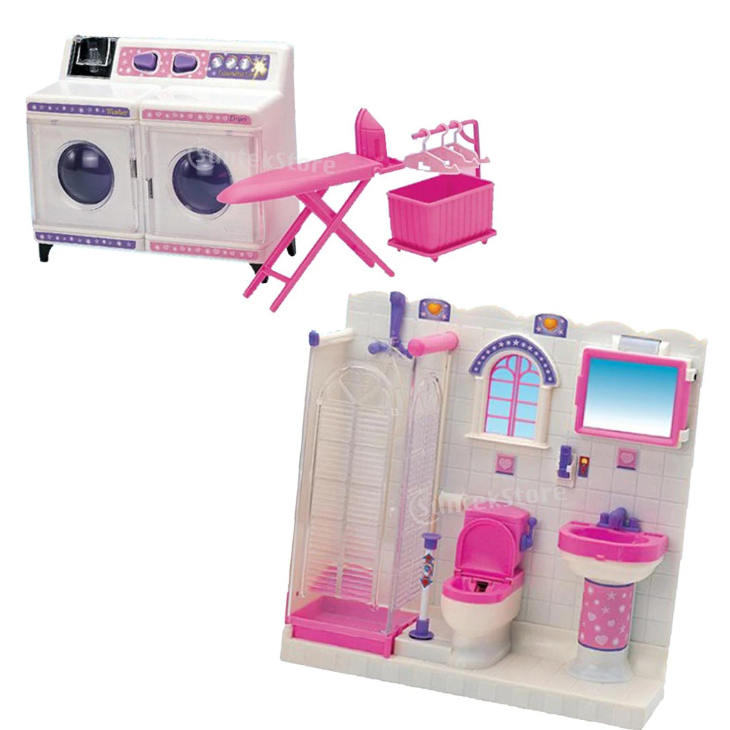 Plastic Bathroom Furniture Toilet Set and Washing Machine for   Doll House Kits
