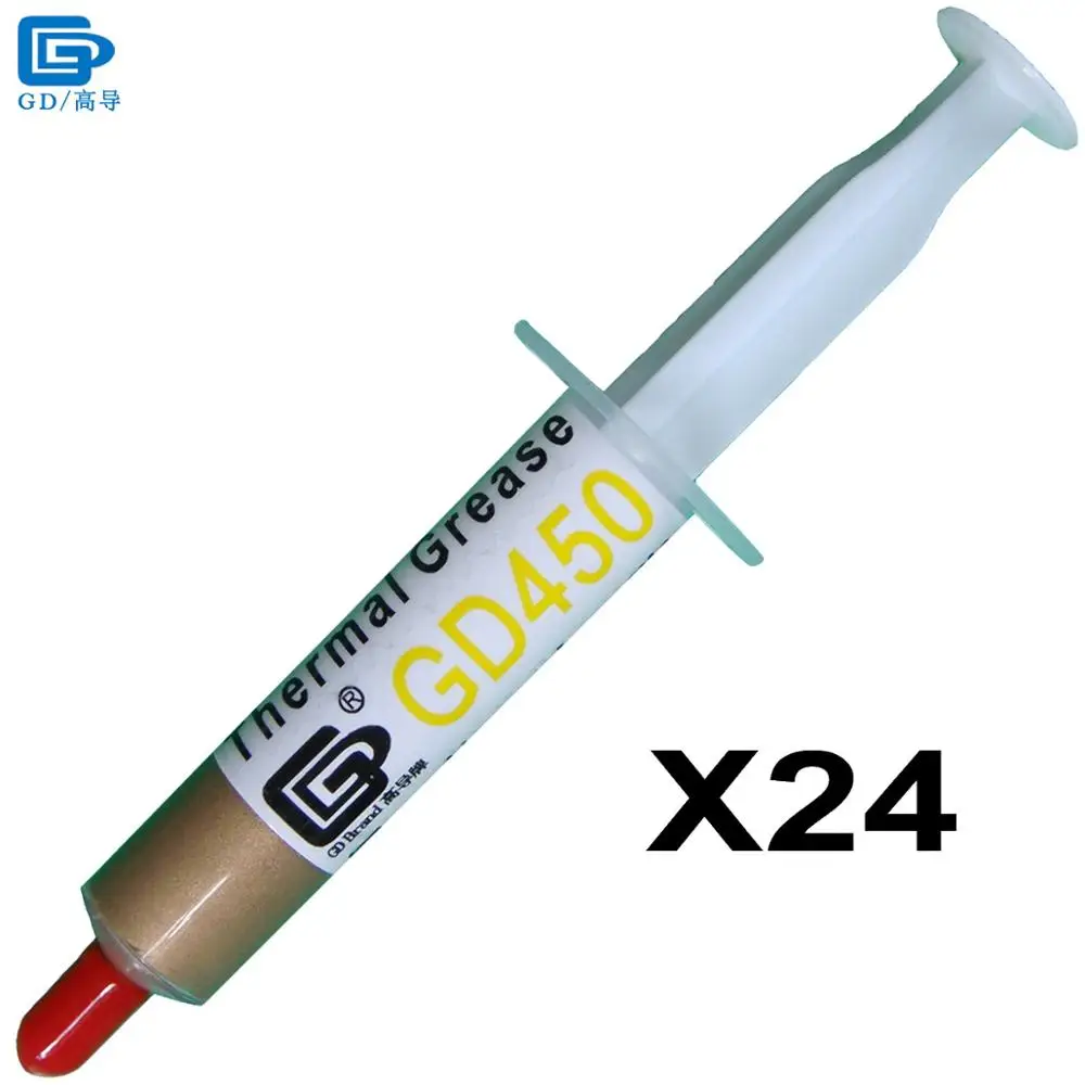 

GD Brand Thermal Conductive Paste Grease Silicone Plaster GD450 Heat Sink Compound 24 Pieces Net Weight 7 Grams Golden Cold SY7