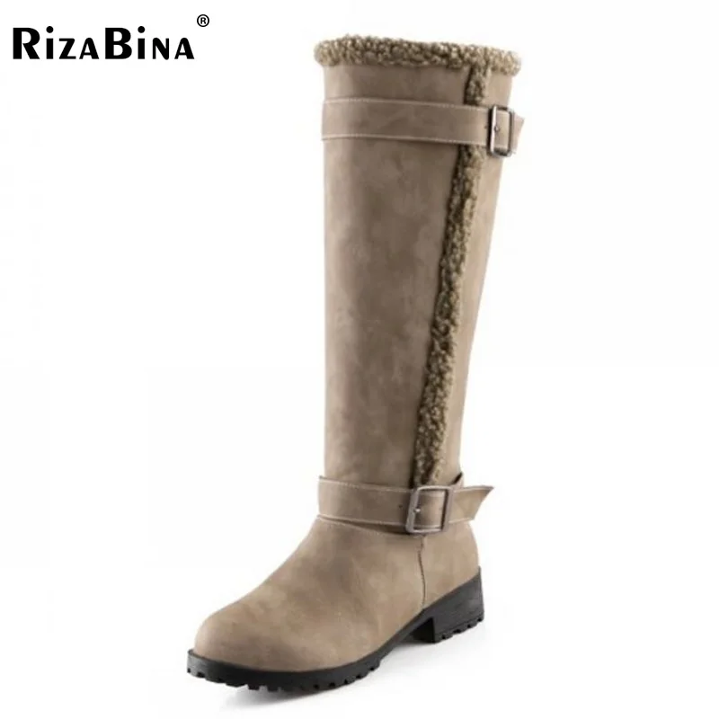 

RizaBina women flat over knee boots cotton snow long boot fashion fur warm winter botas feminina footwear shoes P20183 size34-43