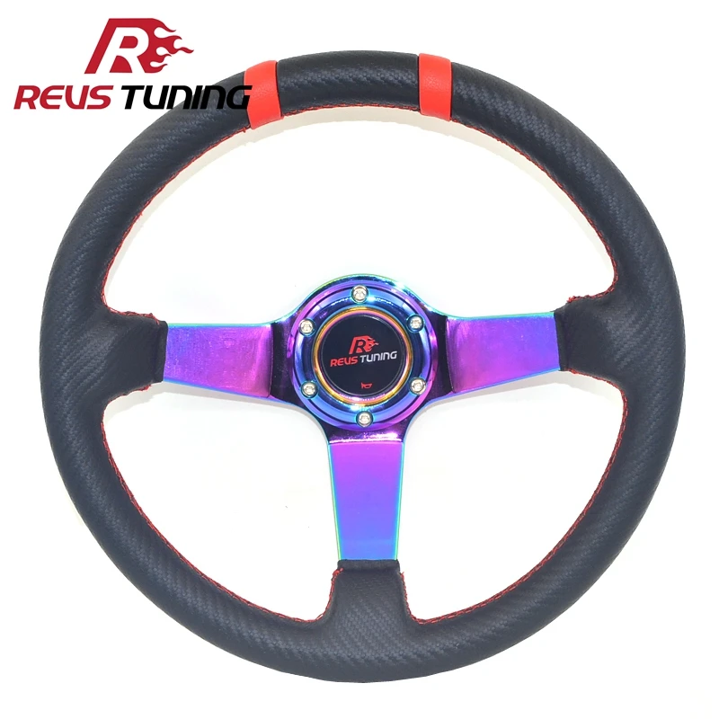 

REVSTUNING 13inch 330mm Deep Dish Carbon Look PVC Auto Car Rally Tuning Sport Racing Steering Wheel