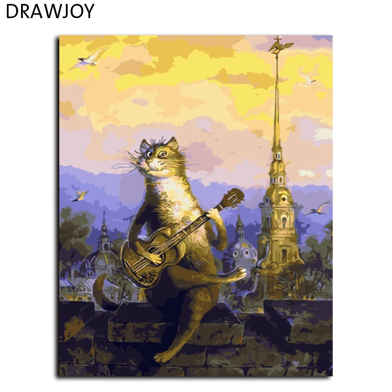 

DRAWJOY Cartoon Cat Framed Wall Pictures Painting By Numbers Home Decor Hand Painted On Canvas Handwork Gifts GX9626 40*50cm