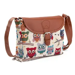 Женская сумка-мессенджер с клапаном из хлопковой ткани с рисунком совы, сумка через плечо, подарок