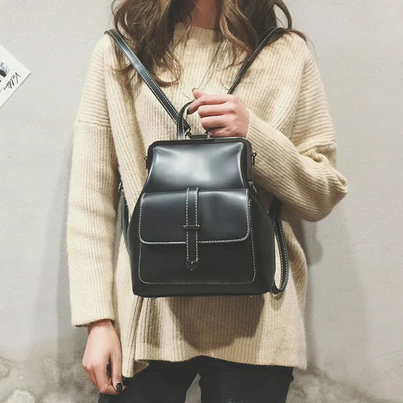 

2019 New Fashion Vintage Women Backpack PU Solid Color Adjustable Strap Shoulder Bag Satchel for School LBY2019