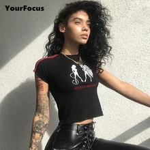 Летние сексуальные топы в стиле панк рок с принтом ангела и дьявола, укороченные полосатые топы с бретельками, женские облегающие футболки