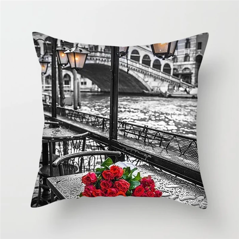Fuwatacchi Oil Painting Cushion Cover Beach European Manor Decorative pillow for Home Sofa Chair Decor Beach Pillowcases 45*45