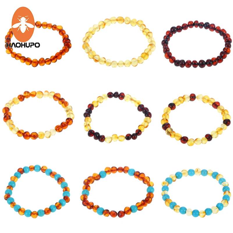 HAOHUPO 16 видов стилей, натуральные янтарные браслеты для детей и взрослых, эластичные украшения, подарки, Балтийский Янтарь бусины для женщин, стрейч Bijoux Pulsera