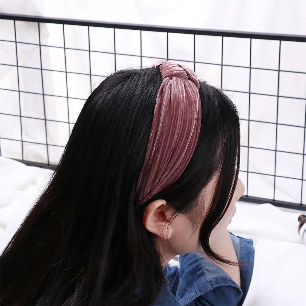 Модный бархатный обруч для волос для женщин и девочек богемный головной убор с узлом широкая лента для волос мягкая завязанная лента для волос аксессуары для волос