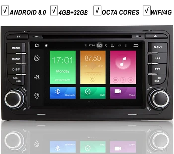 

For AUDI A4 S4 2002-2008 SEAT EXEO Car Android 8.0 DVD GPS Player Octa Core 4G RAM 32G ROM Radio Bluetooth OBD Map Wifi/4G 1080