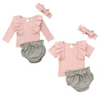 Одежда для маленьких девочек трикотажные топы с рюшами для маленьких девочек, футболка+ льняные шорты, трусы, комплект из 3 предметов, летняя одежда