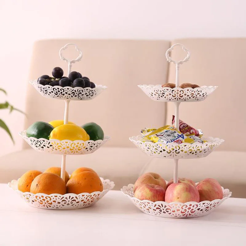  Cake Stands 3-layer Hollow Detachable Fruit Display Plate Dessert Snacks Storage Stand Tray Kitchen