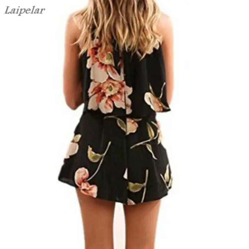 Boho, 2 шт., модные, летние, женские, сексуальные, Холтер, без рукавов, Blusas, цветочный принт, женские костюмы, 2 шт., топы и шорты, GV456