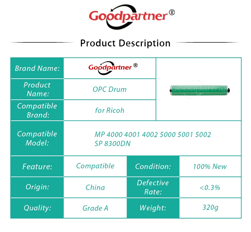 Opc para Ricoh Tambor 4001 4002 5000 5001 5002 sp 8300dn 5000b Mp4000 Mp4001 Mp4002 Mp5000 Mp5001 Mp5002 D009-9510 D0099510 mp 4000 6 D009-9510 D0099510 Tambor OPC para Ricoh MP