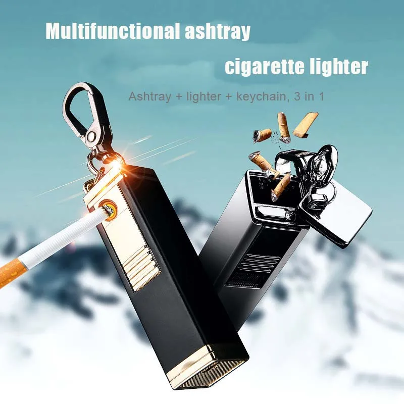 

Portable Keychain Lighter Smokeless Cigarette Lighter with Ashtray for Car Usb Electric Lighters Creative Men Smoking Gadgets