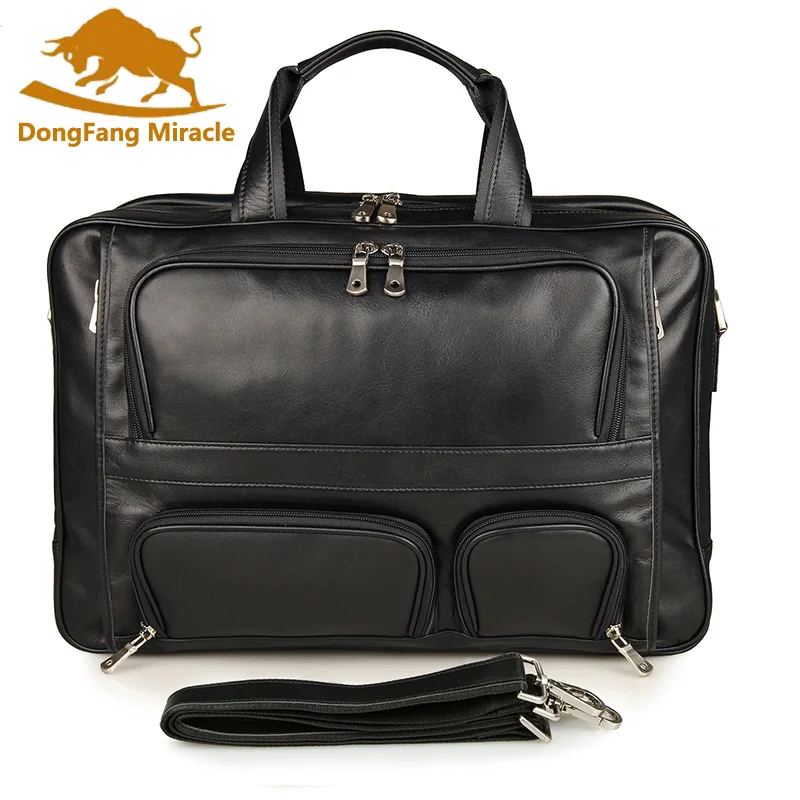 Натуральная кожа Мужская сумка портфель кожаный портфель 1" деловая сумка для ноутбука мужские сумки-мессенджеры мужские туристические, ручные сумки - Цвет: Черный