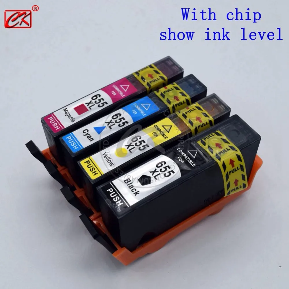 1Set 4x for HP 655 Printer Ink with Chip Ink Cartridge for HP deskjet 3525 4615