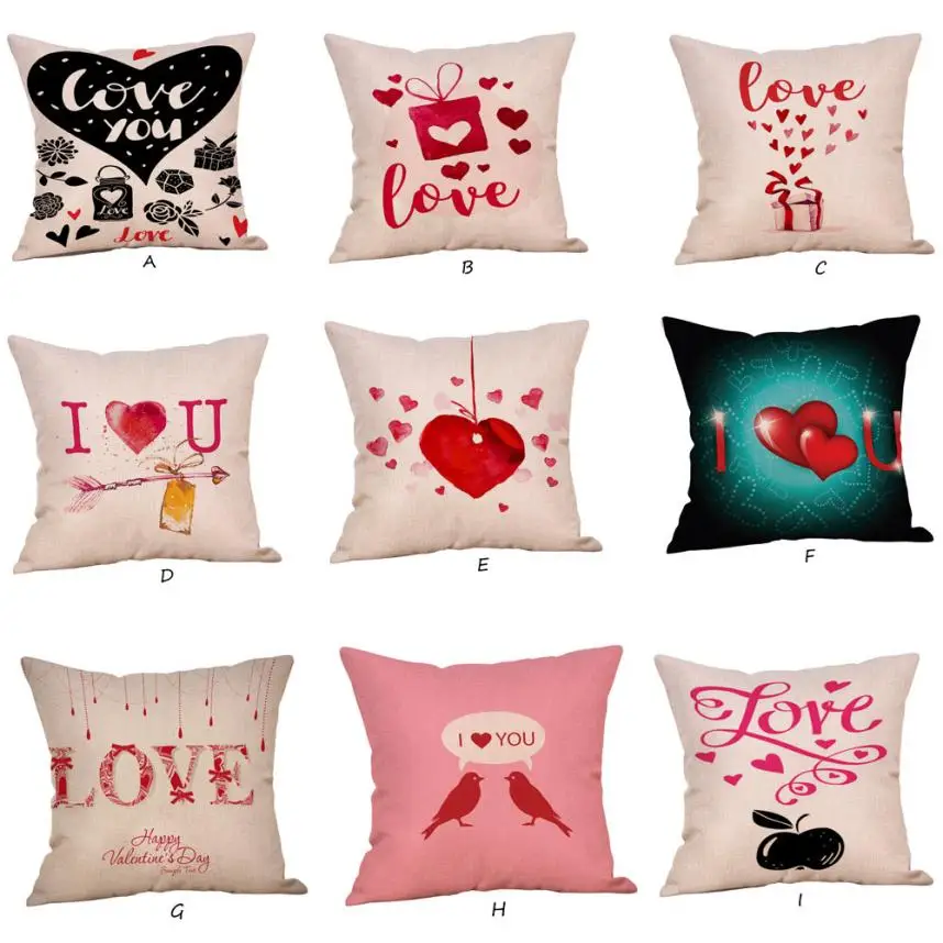 Happy Valentines Pillow Cases 45x45cm Linen Sofa Decorative Cushion