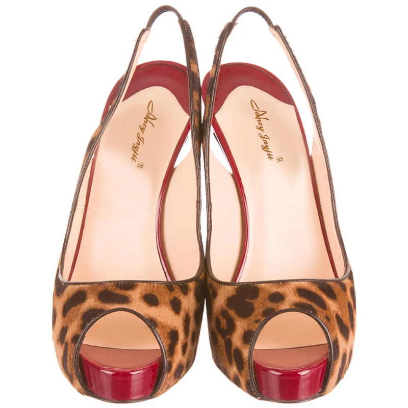 Меховые сандалии женская обувь коричневые Peep-toe Leopard Вечерние и Повседневные принты по всей Crimson Лакированная кожа покрыта каблуках