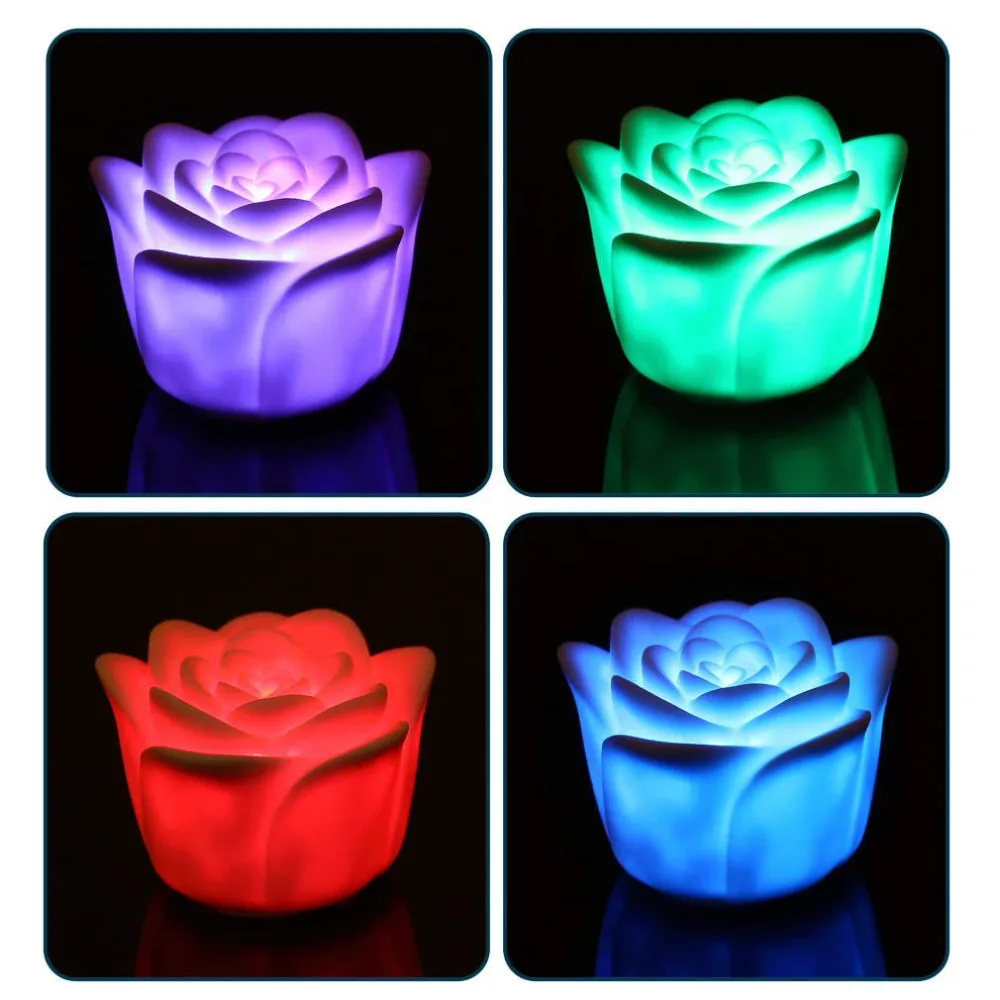 Hot Worldwide 1pcs Changing 7 Colors Rose Flower LED Light Night Candle