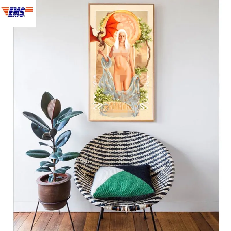 

Mother of Dragons Daenerys Targaryen Framed Hang Picture Retro Living Room Background Wall Art Hangings Decorations X1230