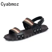 Cyabmoz торговая марка г. Большие размеры 46 47 мужские сандалии Летняя Пляжная обувь из натуральной кожи Мужская Уличная обувь ручной работы полосатые сандалии