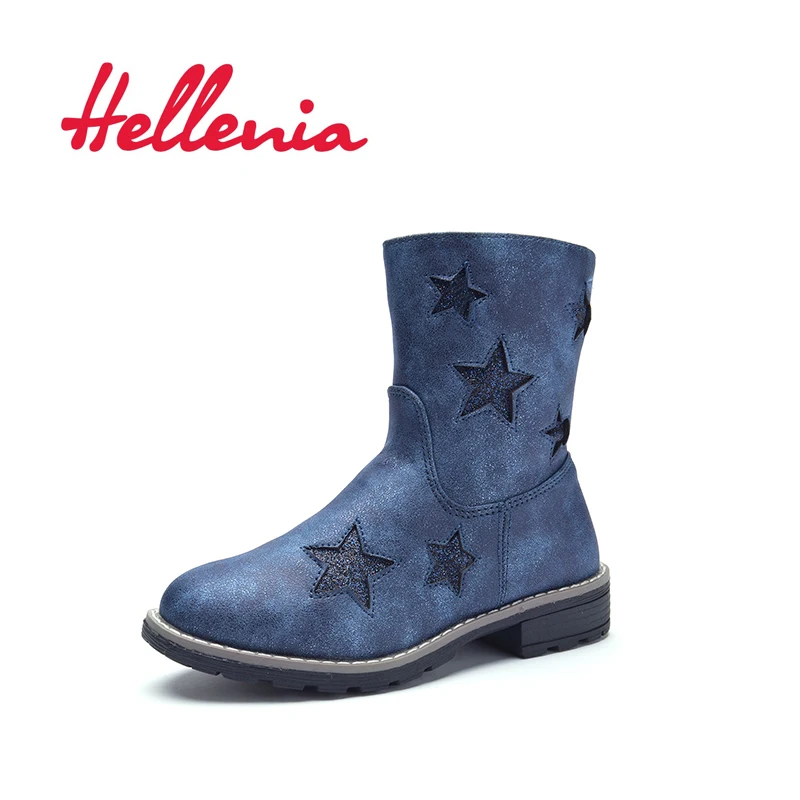 Hellenia printemps petites filles éco-cuir chaussure maille doublure enfants mode mi mollet botte garçons marque marine bling stars taille 24-29